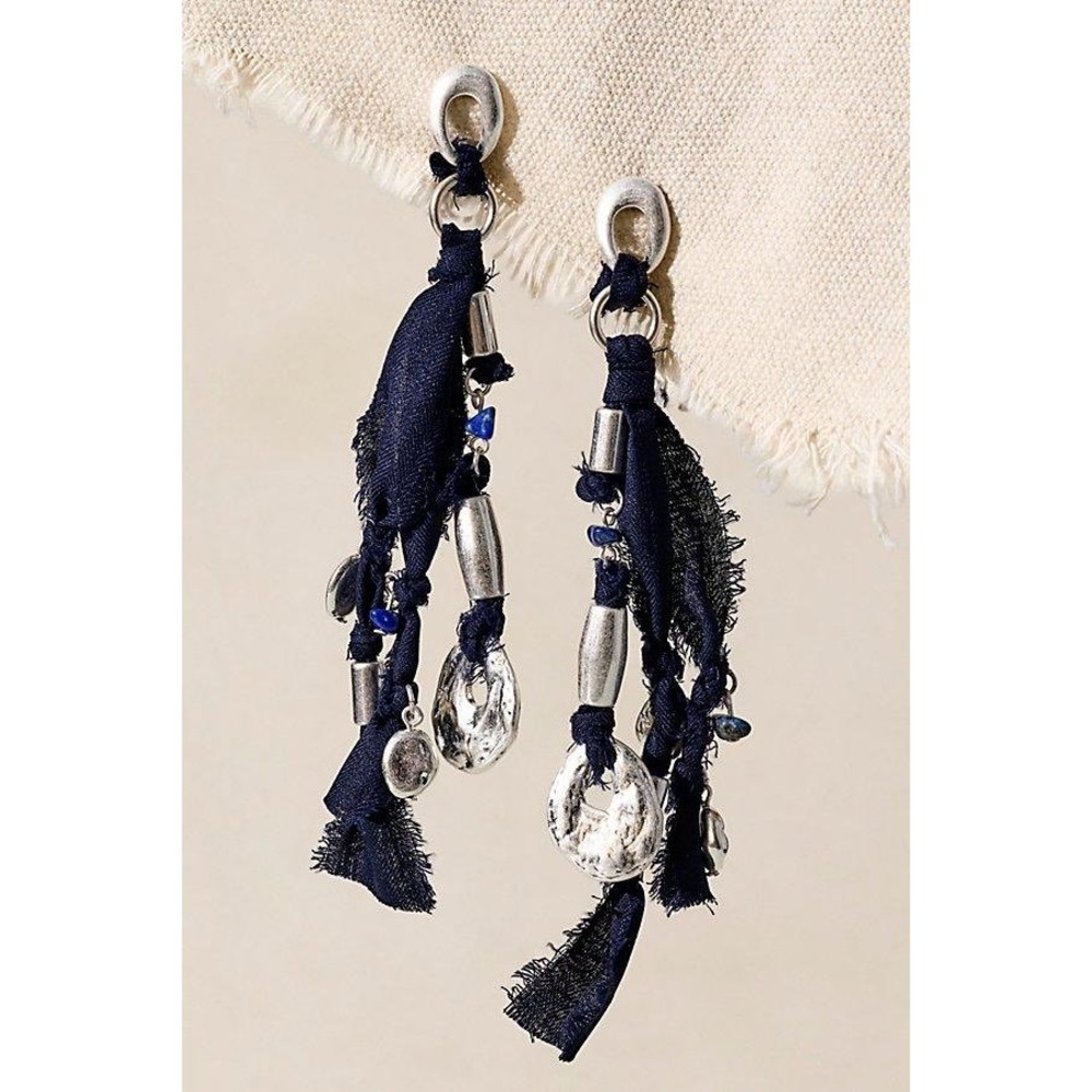 Free People Pretty Baby‎ Drop Earrings Navy/Silver NWT MSRP $38